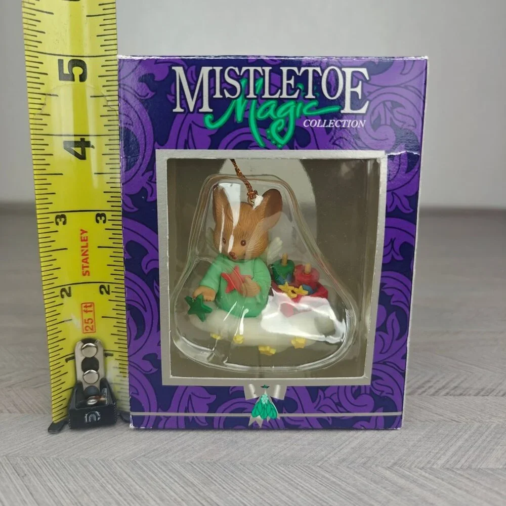 Vintage Mistletoe Magic Mouse Ornament In Green Robe With Stars